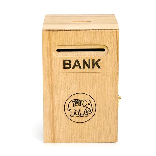 Image of ITOS365 Elephant Wooden Money Bank for Kids | Wooden Savings Box with Coin Slot | Reusable Cash Saving Bank | Educational Piggy Bank for Boys & Girls
