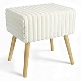 Zedelmaier Sitzhocker Hocker schminktisch Fußhocker Schminkhocker Polsterhocker gepolstert Vanity Stool Ottoman mit stabilen Holzbeinen für Wohnzimmer SchlafzimmerFlur BeigeKunstfell 42x31x44cm