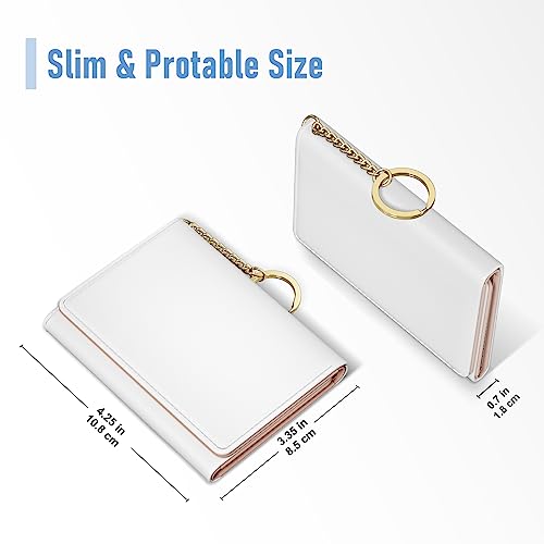 Image of Rouidr Womens Wallet, Small Slim RFID Card Wallets for Women, Cute Front Pocket Trifold Leather Card Organizer with 7 Slots & ID Window, White