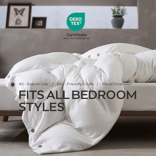 Image of JELLYMONI Washed Cotton Duvet Cover - Off White, Twin XL Size 66x92 Inches, 2-Piece Bedding Set with Button Closure, Includes 1 Duvet Cover & 1 Pillowcase (Comforter Not Included)