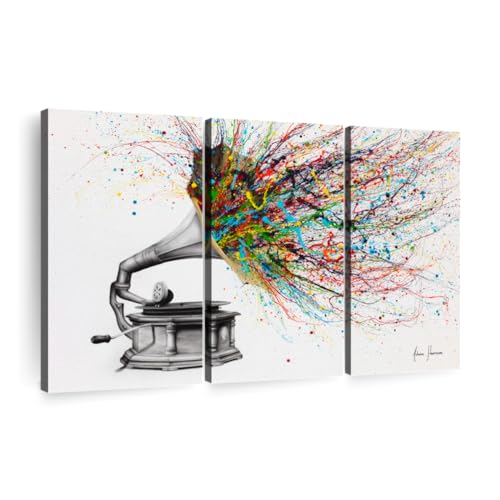 Elephant Stock Radical Rhapsody Wall Art - Horizontal Canvas - 3-Piece Living Room Wall Decor - Colorful Painting Canvas Print - Gray and Gold Decor for Wall by Ashvin Harrison - 33