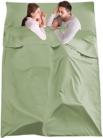 DASELEA Sleeping Bag Liner, Breathable Sleep Liner, Hotel Compact Portable Travel Camping Sheet, Sleeping Bag Sack for Adult, Lightweight Double Backpacking Green
