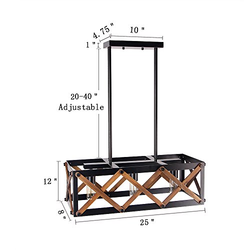 Giluta Rectangle Wood Metal Chandelier Rustic Kitchen Chandelier Island Pendant Light Hardware Industrial Vintage Hanging Ceiling Light Fixture 3 Lights, Black (C0032) #TOP6