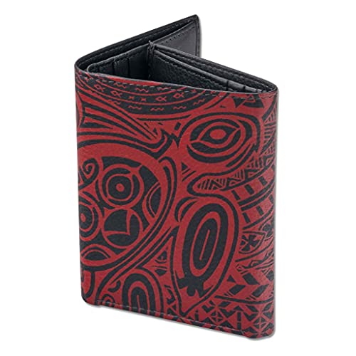 Image of Hawaiian Turtle Tattoo Trifold Wallet, Genuine Leather, inchOhana inch Tattoo art by Samson Harp (Black with Red Art) from NAKOA