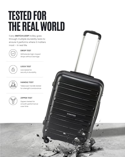 Image of SNITCH Loop Medium Size Black Polypropylene Hard Travel Suitcase - Suitcase Medium Size & Luggage with 4 Wheels, Secure Lock & Free Shoe Bag