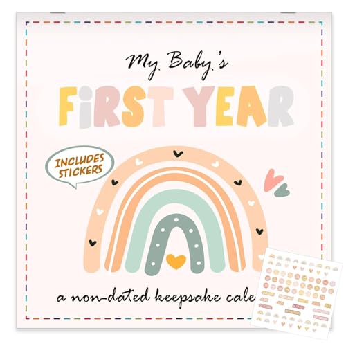 Chunnin Boho Rainbow Baby's First Year Calendar with Stickers Boho 1st Year Tracker First Year Book Baby First Year Milestones Newborn Baby Memory Calendar Keepsake for Baby Girl or Boy