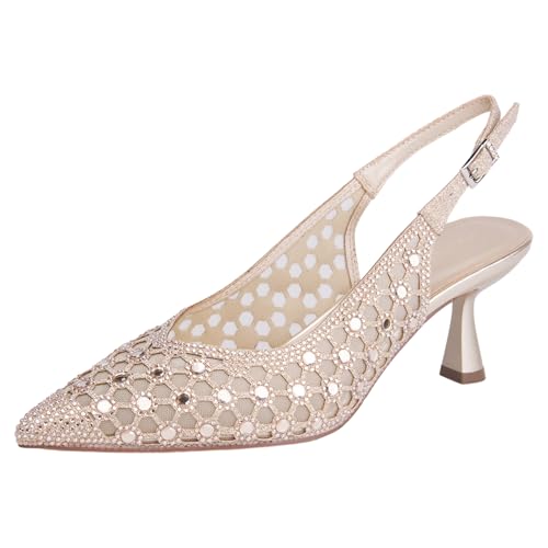 ERIJUNOR E2508 Pointy Toe Slingback Low Heel Rhinestone Sparkly Wedding