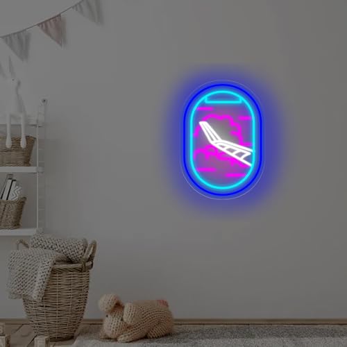 Image of Plane Window View Neon Sign, Airplane Led Sign, Plane View Neon, Custom Neon Signs, Home Wall Decor, Bedroom LED Light, Personalized Gifts, 16.5 inchx12 inch