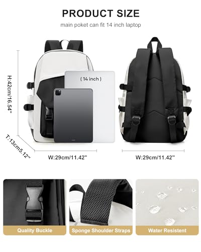 Image of coowoz School Bag Lightweight Casual Daypack College Laptop Backpack for Men Women Water Resistant Travel Rucksack for Sports High School Middle Bookbag for girls(Black white)