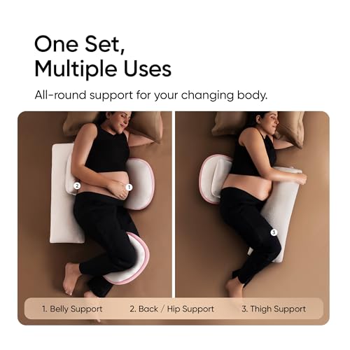 Image of Frido Maternity Pillow Bundle Plus for Pregnant Women, Full Body Pregnancy Pillow Set for Belly, Back, Hip & Knee Support, Adjustable Side Sleeping Comfort System, Washable Cover, Baby Pink