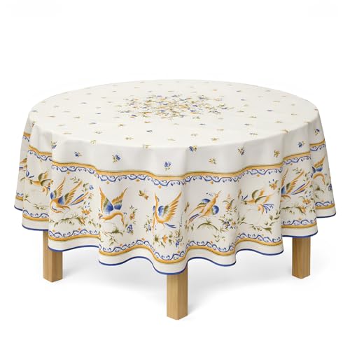 Promo Linge Nappe Provençale Anti-Tâche Moustier Bleu 100% Polyester - Ronde ou Rectangle (180cm)