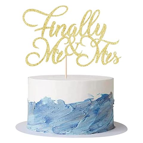 Kaoenla Glitter Silver finally Mr&Mrs Wedding Cake Topper, Elegant Wedding Anniversary Cake Topper, Romantic Wedding Party Decoration Cake Topper, Acrylic Cake Topper Cover