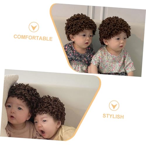 Cute Yarn Wig Hat for Boys and Girls Soft Woolen Cap for Boys and Girls Adorable Knitted Beanie for Outdoor Fun and Parties Recommended for Ages Brown3