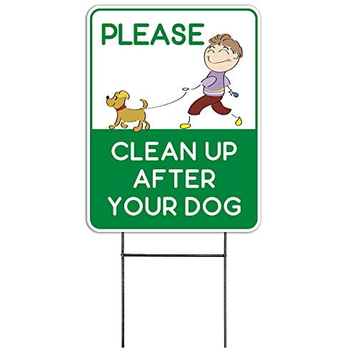 Clean Up After Your Dog Signs (1 Pack, 9 x 12) with Metal H-Stakes, Double Sided,No Dog Poop Lawn Signs,Outdoor & Sturdy
