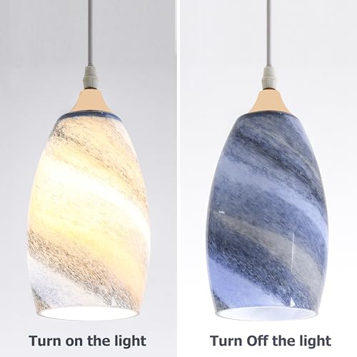 Image of GO&SO Glass Pendant Light Shade 3Pcs,7.8 inch H x 4 inch D,Ocean-Blue Gradient,Oval | 1.57 inch Fitter E26 Base,Hand-Blown Art Fixtures,Chandelier Shades for Kitchen Island,Hanging Light Shades