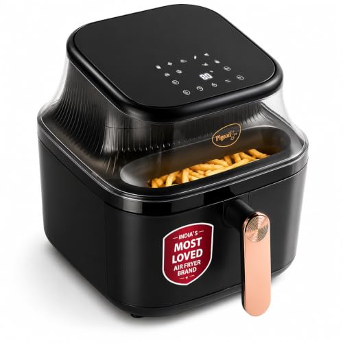 Image of Pigeon by Stovekraft Healthifry 5.4L Digital Air Fryer | 1500W |See Through Glass Window|360 Rapid Air Circulation |80% Less Oil |Non-Stick Basket |Touch Control |Auto Shut-Off |2 Yrs Warranty |Black