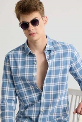 Image of NoseQueen Men's Checked Cotton Shirt | Full Sleeve Regular Fit Casual Shirt for Men | Soft Breathable Checkered Shirt