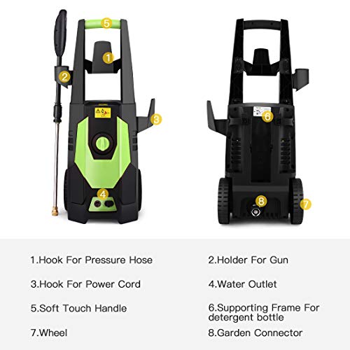 mrliance 3600PSI Electric Pressure Washer 2.4GPM Power Washer 1800W High Pressure Cleaner Machine with 4 Nozzles,Hose Reel, Foam Cannon Brush,Best for Cleaning Patio, Garden, Fences, Vehicle (Green)