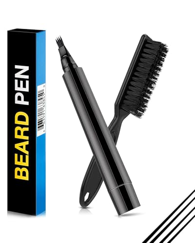 HUVZOR Crayon à Barbe Homme,Stylo Remplissage Imperméable pour Barbe,Moustache et Sourcils avec Brosse - Tondeuses et accessoires - Kit de Maquillage Correction Instantanée Poils et Cheveux(Noir)