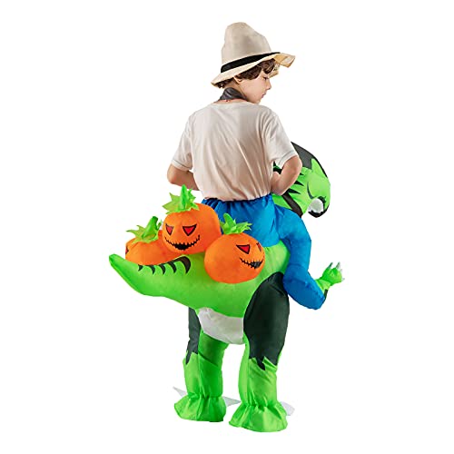 Eoanwu Halloween Inflatable Dinosaur Costume For Kids, Dino Inflatable Costume With Pumpkins For Boys Girls, Riding A Dinosaur Blow Up Costume For Halloween Party Dress Up #TOP1