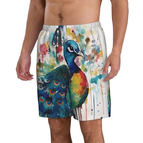 Men's Swim Trunks Quick Dry Bathing Suits Watercolor Peacock Beach Board Shorts Swimwear with Pockets2