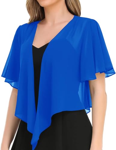 Image of Women's Solid Puff Sleeve Kimono Short Cardigan Loose Cover Up Casual Blouse Top Chiffon