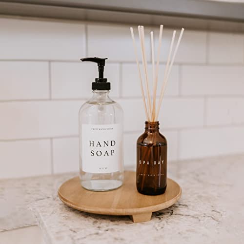 Sweet Water Decor Clear Glass Jar | Refill Hand Soap Dispenser | 16 Oz Refillable Bottle With Pump | White Waterproof Label With Black Text| Rustic, Modern, Farmhouse Gift (Hand Soap) #TOP3