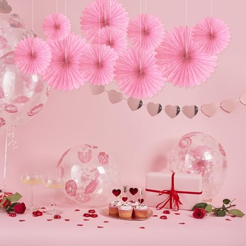 Image of 20 Pcs Pink Hanging Paper Fan, Hanging Honeycomb Round Paper Fans for Weddings, Birthdays, Valentine's Day, Baby Showers, Classroom, Events Ceiling Party Supplies Decorations