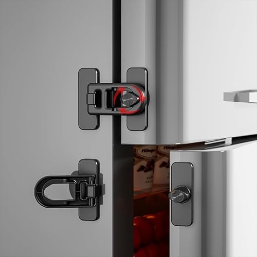 KASTWAVE Child Proof Fridge Lock, 2 Pcs Multipurpose Child Safety Baby Cabinet Locks, No Drill Child proof Door Latch, Cabinet Locks with Adhesive for Refrigerator, Oven, Closet, Drawer, Black