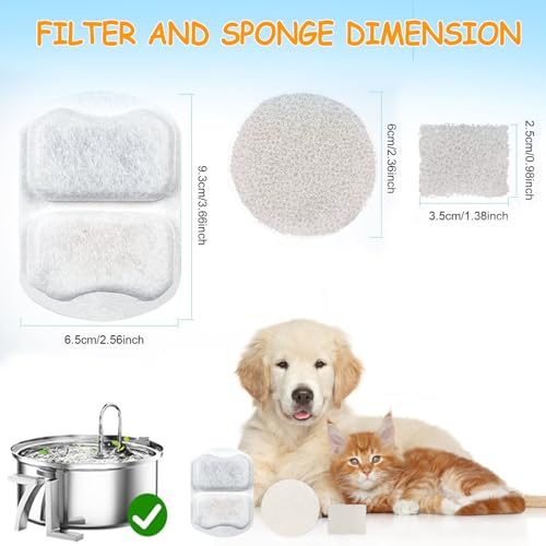 Image of 12 Sets Pet Water Fountain Filter Replacement Compatible with Oneisall PWF-002 7L /230oz Dog Water Fountain, Dog Water Bowl Filters with Pre-Filters and Pump Sponges