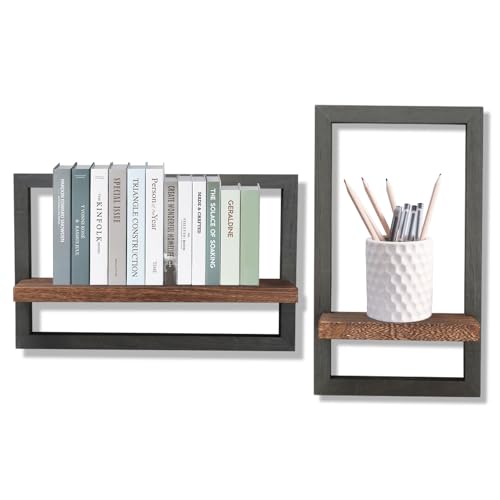 Juego de 2 Estantes de Pared de Madera, Estantes Cuadrados de madera para Colgar en la Pared, Estantes Flotantes de madera, Baldas Flotantes pared Estantes Colgantes para paredes para Sala de Estar