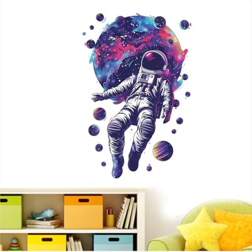 Image of Galaxy Astronaut Wall Sticker | Self Adhesive Space Theme PVC Wall Decal for Ki-ds Room, Bedroom, Nursery & Playroom Decor