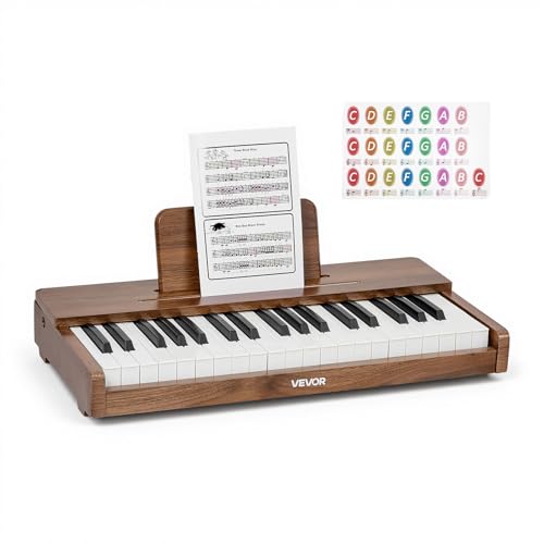 VEVOR Teclado de Piano Infantil 37 Teclas de Madera, Piano Electrónico para Niños 3-10 Años, USB-C o Pilas, Volumen Ajustable, con Pegatinas de Notas y Hojas de Práctica, para Casa Aula Viaje Familiar
