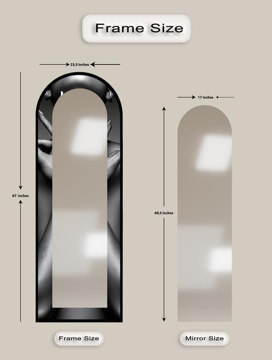 23,5’’W x 67’’H Eclipse Embrace – Black and White Floor Mirror Arched Full Lenght Mirror - Arch Full Body Stained Floor Mirror with Black Frame with Gold Frame