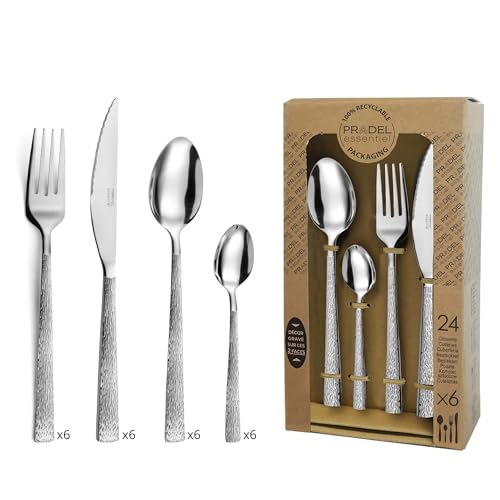 PRADEL ESSENTIEL - Ménagère 24 couverts de table pour 6 personnes - Silex - Acier inoxydable 18/0, Finition Standard - Inox