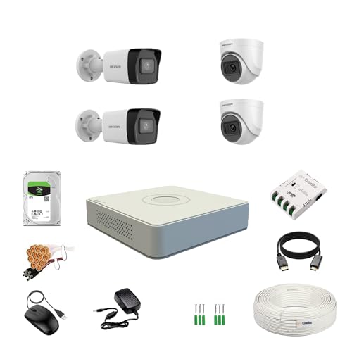 Image of HIKVISION 2MP 1080P 4 Channel DVR, 2MP 2 Dome & 2 Bullet Cameras [Night Vision + EXIR Technology + Motion Detection + HDTVI] + 1 TB HDD + 4 CH SMPS + CCTV Cable + BNC /DC