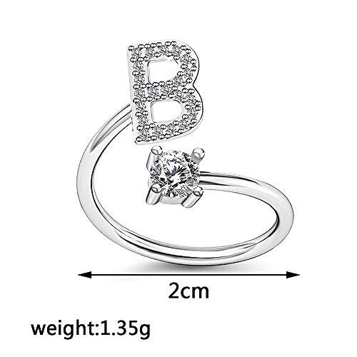 Image of HUJUON Silver Initial Letter Ring for Women. Adjustable Crystal Alphabet Ring,Name Initials Stackable Knuckle Rings A-Z CZ Open Ring