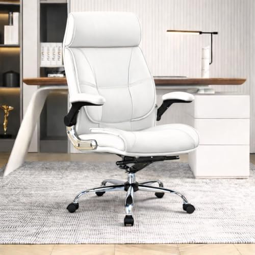 Image of Lakdi The Furniture High Back Director Office Chair Ergonomic Leatherette Executive Chair with Adjustable Armrests, Comfortable Revolving Desk Chair 5-Year Warranty & Free Assembly-111012160 White