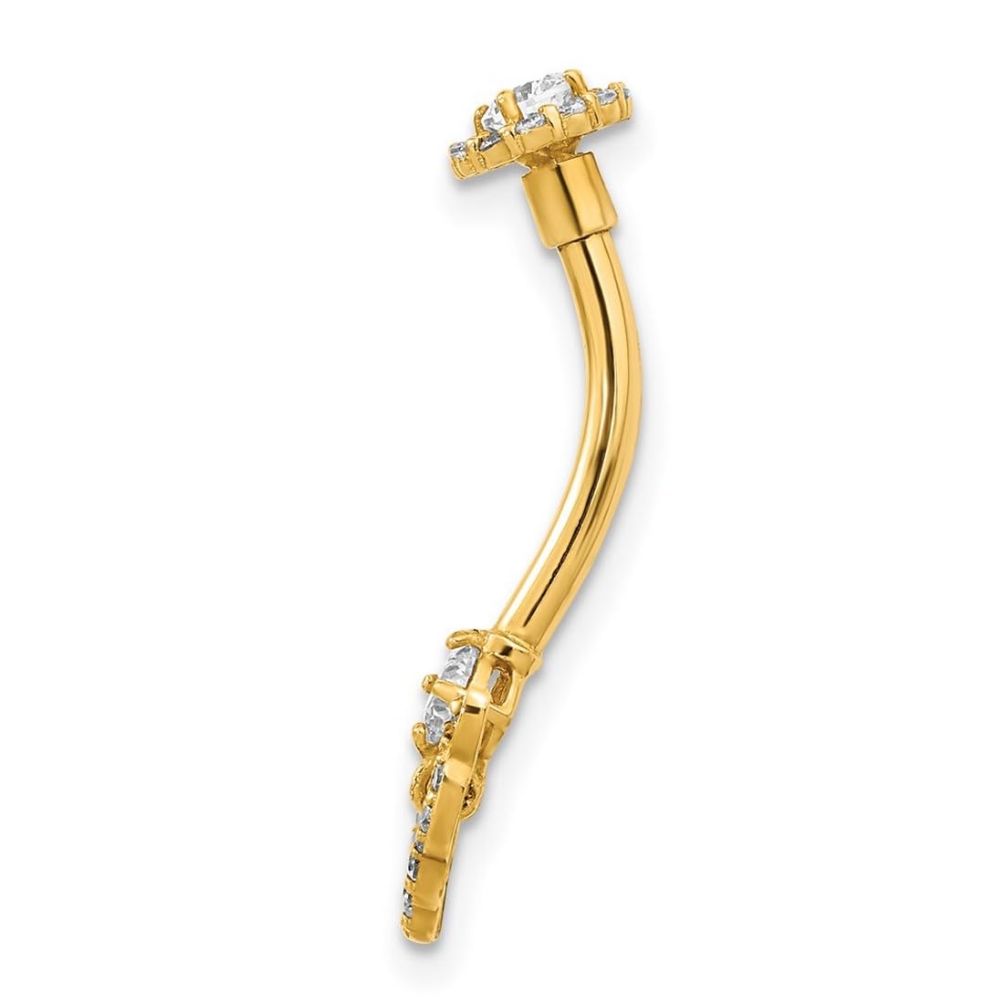 Bauchnabelring aus 14 Karat Gold, 14 Gauge, religiöse Schutzengelflügel, Zirkonia, künstlicher Diamant, Körperschmuck, Maße: 25,65 x 18,89 mm breit, Schmuckgeschenk für Frauen, Metall, Zirkonia
