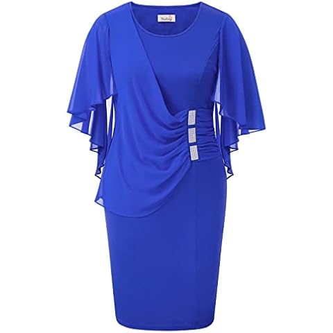 KIMCURVY Plus Size Cape Chiffon Dress Evening Pencil Dress Summer Royal Blue 20W Cover