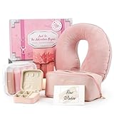 GiftAmaz 8 PCS Pink Gift Box for Women Traveler, Include Makeup Bags, Silicone Travel Bottles, Inflatable Neck Pillow and Jewelry Case, Care Package Mothers Day Gifts for Mom, Wife, Friends, Sister