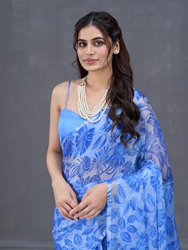 Image of Garden Vareli Nara Chiffon All-Over Floral Print Saree With Blouse Piece