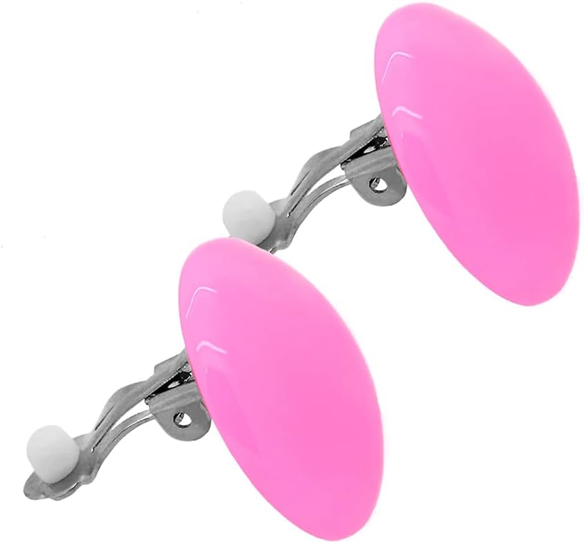 tumundo1 Pair Earrings Fake Button Big Stud Women Girls Clip-On Clips Round Children Acrylic XXL + Gift Box