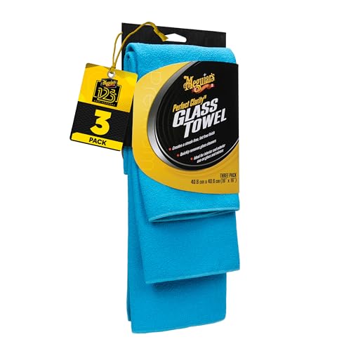 Meguiar's Perfect Clarity Glass Towels, Keep Windows Sparkling Using Premium Reusable Glass Cleaning Towels with a Superior Streak Free and Lint Free Finish, 3 Pack
