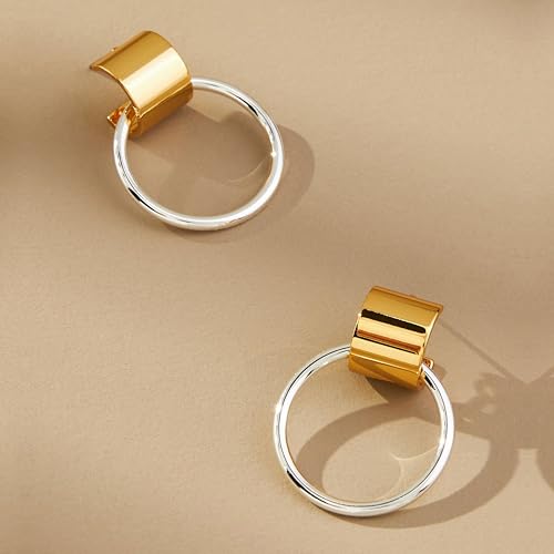 Modern Moments Two Tone Earrings - Silver and Gold Earrings For Women Trendy - Silver Hoop Earrings2