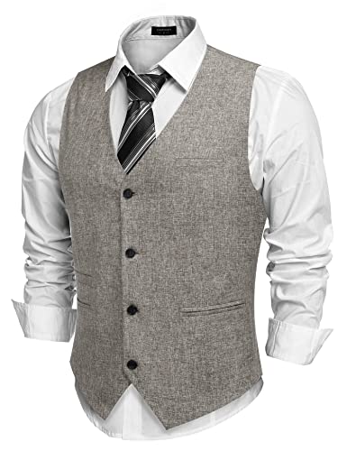 Coofandy Men's Herringbone Tailored Waistcoat Single Breasted Classic Dress Vest Khaki Xx-Large #TOP11