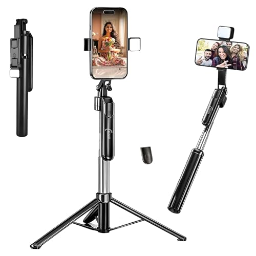 Image of EDNITA E16L Selfie Stick Tripod Stand with Light 67 inch /1.7m, 360 Rotation Grip Handle for Anti Shake Shooting Tripod, Multifunctional Bluetooth Tripod for Mobile Phone Vlogging, Live Stream and Travel