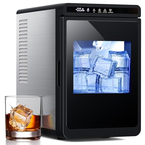Electactic Crystal Clear Cubic Ice Makers Countertop —Makes 3 Large, 1.6' Clear Ice Cubes in 15 Mins, 24h Timer, Self-Cleaning Ice Maker with 5 Ice Cube Sizes for Cocktails, Whiskey & Bourbon