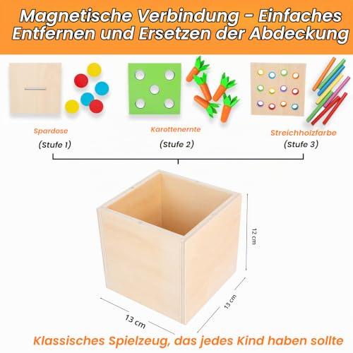Adena Montessori Spielzeug ab 1 2 3 Jahr,Montessori Spielzeug Baby EnthäLt Karotten Ernte Spiele, Montessori Münzen Box für 6-12 Monate… – Ansicht 5