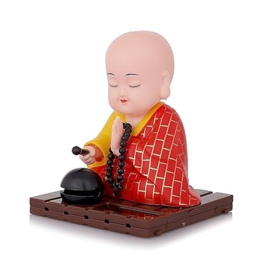 India Kraft Store® Solar Little Monk Figurine, Mini Car